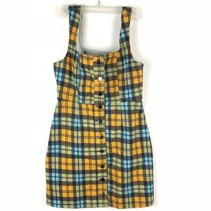 Plaid Button-Down Dress - Yellow, Blue, Black